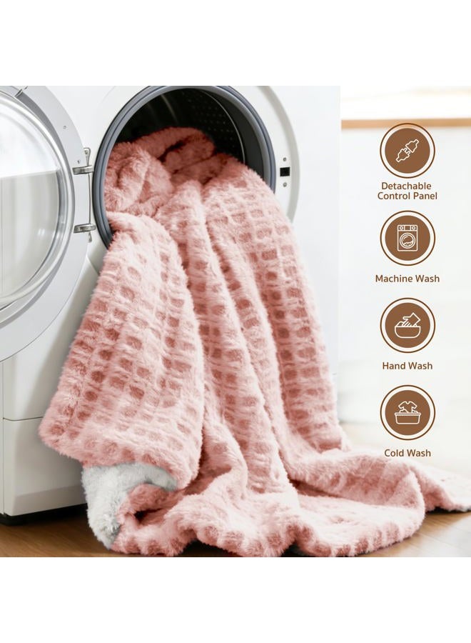 PTQ Waffle Heated Throw Blanket 50"x60" – Pink Blush Electric Blanket with 6 Heat Levels & 4 Timer Settings, Ultra-Soft Faux Fur & Sherpa, ETL Certified, Machine Washable, Ideal Gift for Women - Image 5