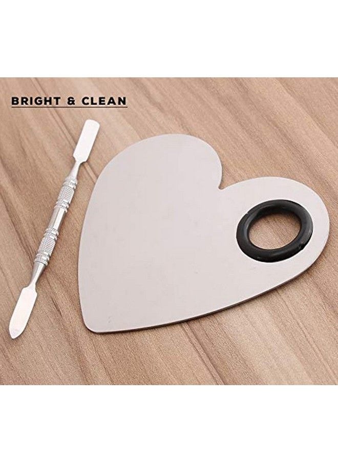 Brain Freezer - Makeup Mixing Palette With Stainless Steel Heart Shape Spatula Makeup Blending Plate/Tray 100 G (Silver) - Image 1