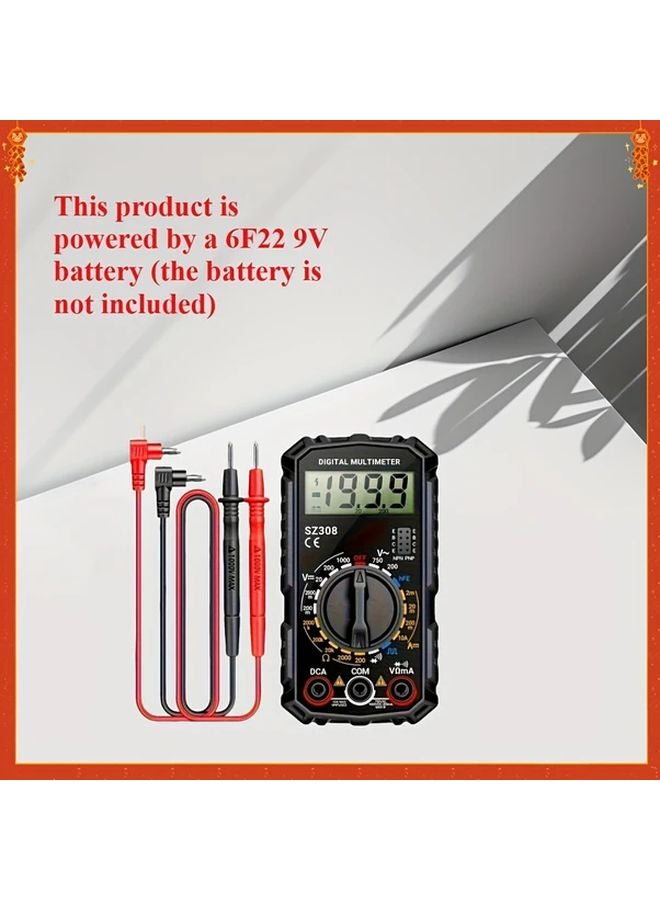 مقياس متعدد رقمي محمول صغير أسود، اختبار جهد والتيار AC/DC بشاشة LCD مضاءة - Image 1