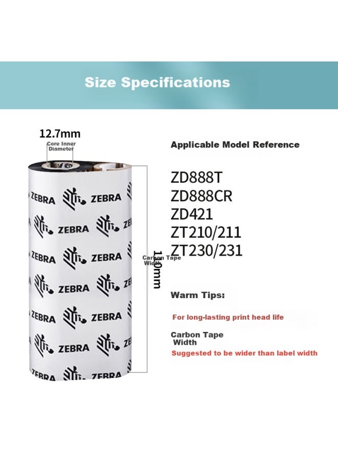 Zebra Technologies Zebra 110mm*70m Original Label Barcode Printer Resin-based Carbon Ribbon Thermal Transfer Desktop Printer Ribbon For Zd888t Gk888t Zd420 Universal Consumables - Image 2