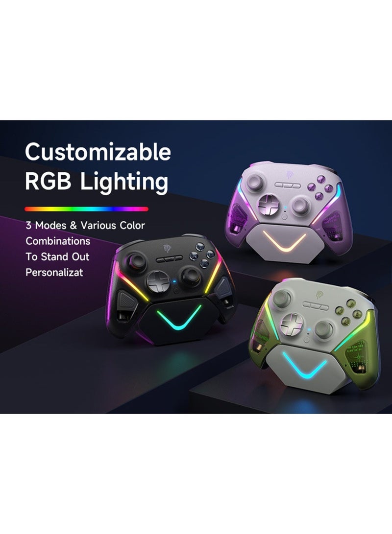 EasySMX Classic Gamepad EasySMX D10 Wireless Gaming Controller with Intelligent Charging Dock for PC/Steam/iPhone/Android/Switch with TMR Joysticks Dual-Mode Triggers Mechanical Keys 1000Hz Polling, RGB Lights 1000mAh Battery - Image 5