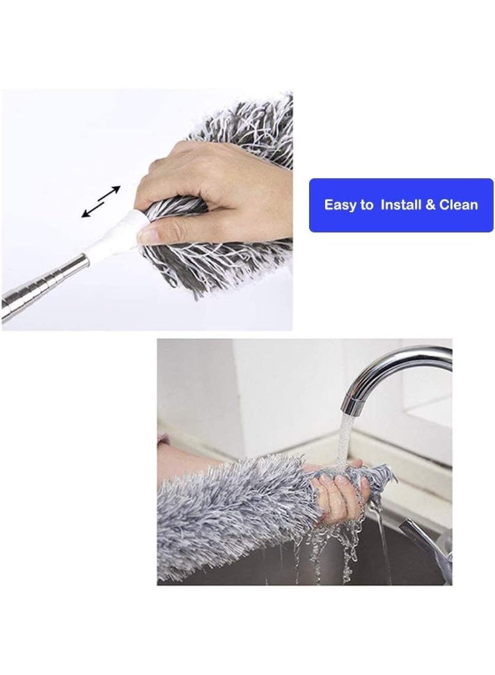Microfiber Duster with Extension Pole Stainless Steel Extra Long 100 Inches Bendable Head Extendable Duster for High Ceiling Fans Interior Roof Cobweb Dust Wet or Dry Use - Image 4