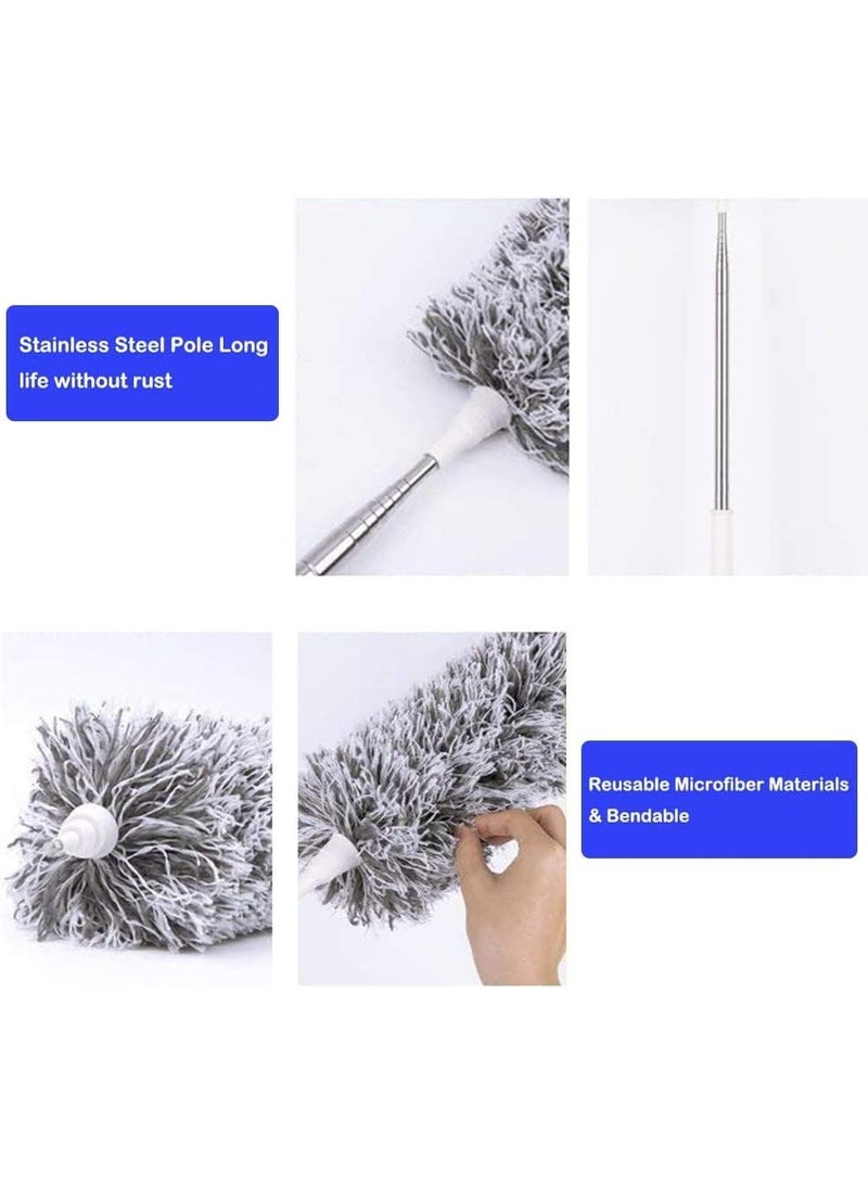 Microfiber Duster with Extension Pole Stainless Steel Extra Long 100 Inches Bendable Head Extendable Duster for High Ceiling Fans Interior Roof Cobweb Dust Wet or Dry Use - Image 3