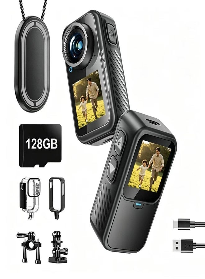 NUISK 4K Mini Action Camera, EIS Stabilization, 130° Wide Angle, Dual Touchscreen, Pre-Record, Waterproof for Vlogging, Outdoor Adventures(Black, 128, GB) - Image 1
