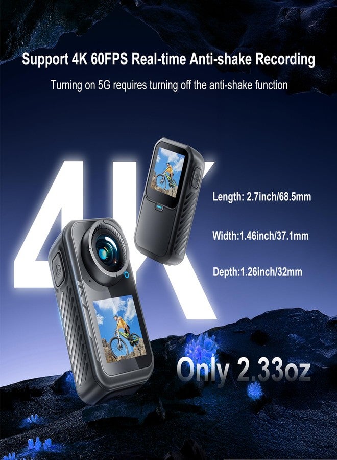 NUISK 4K Mini Action Camera, EIS Stabilization, 130° Wide Angle, Dual Touchscreen, Pre-Record, Waterproof for Vlogging, Outdoor Adventures(Black, 128, GB) - Image 3
