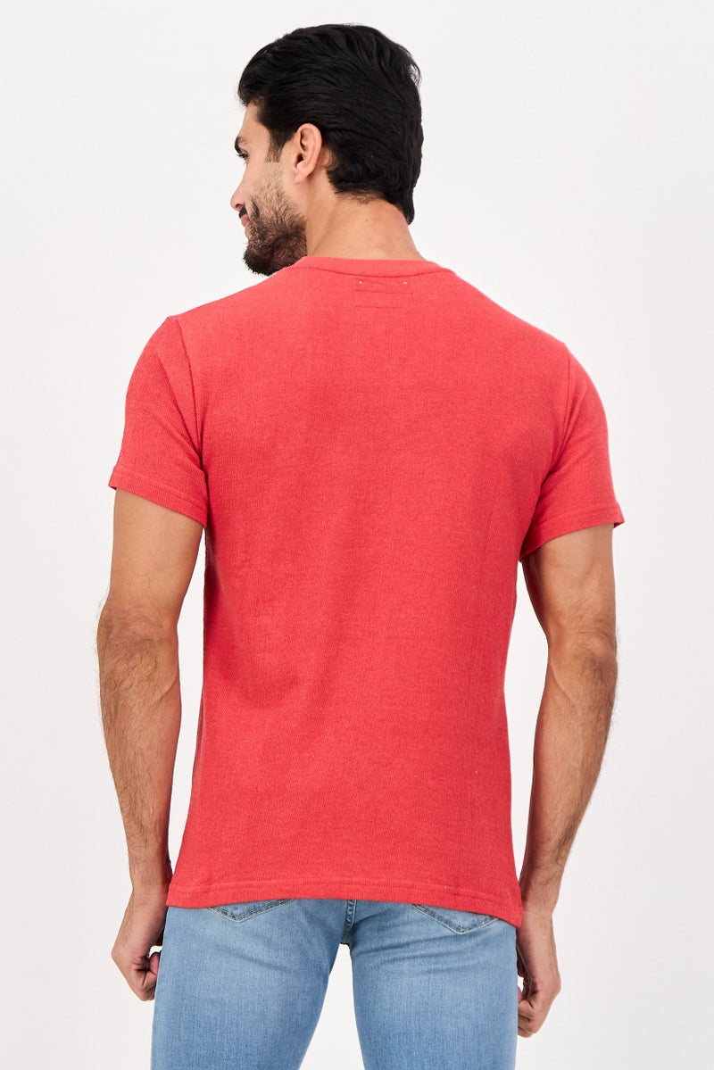 Threadbare Men Crew Neck Short Sleeve Textured T-Shirt, Red - Image 4