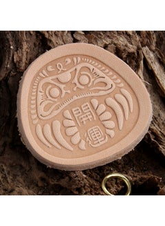 Primary Color Plant-made Three-dimensional Pendant Pendant For Traveler's Notebook Accessories Real Cowhide Handmade Leather Keychain Material-Color:Apricot Daruma (good Luck)