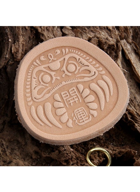 Primary Color Plant-made Three-dimensional Pendant Pendant For Traveler's Notebook Accessories Real Cowhide Handmade Leather Keychain Material-Color:Apricot Daruma (good Luck)