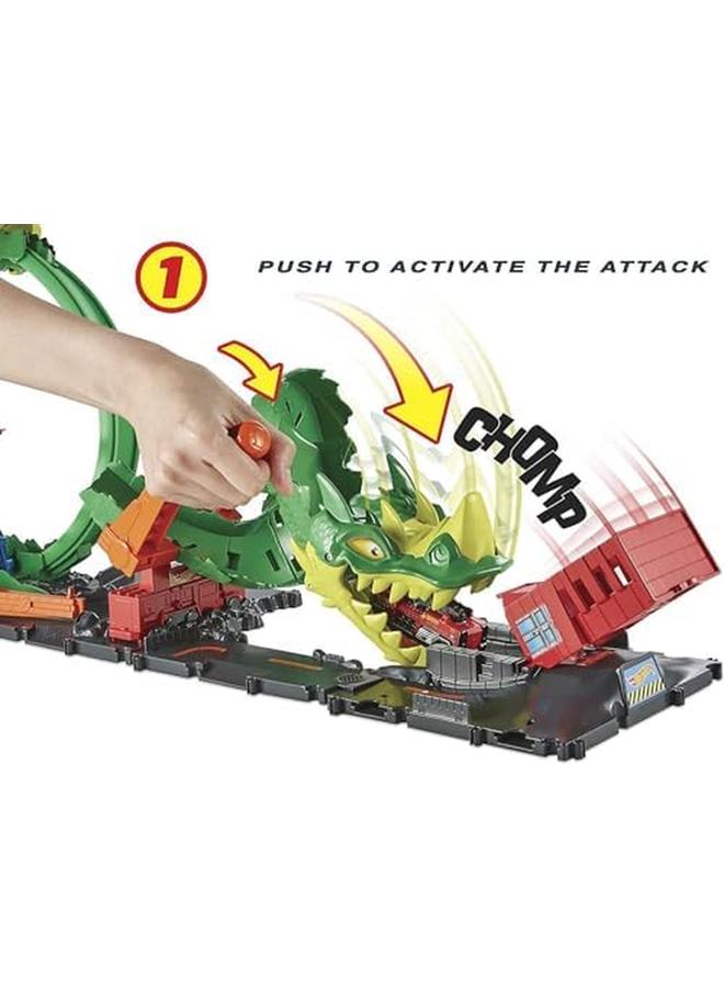 Hot Wheels Track Set And 1 1 64 Scale Toy Firetruck City Dragon Drive Firefight - Image 3