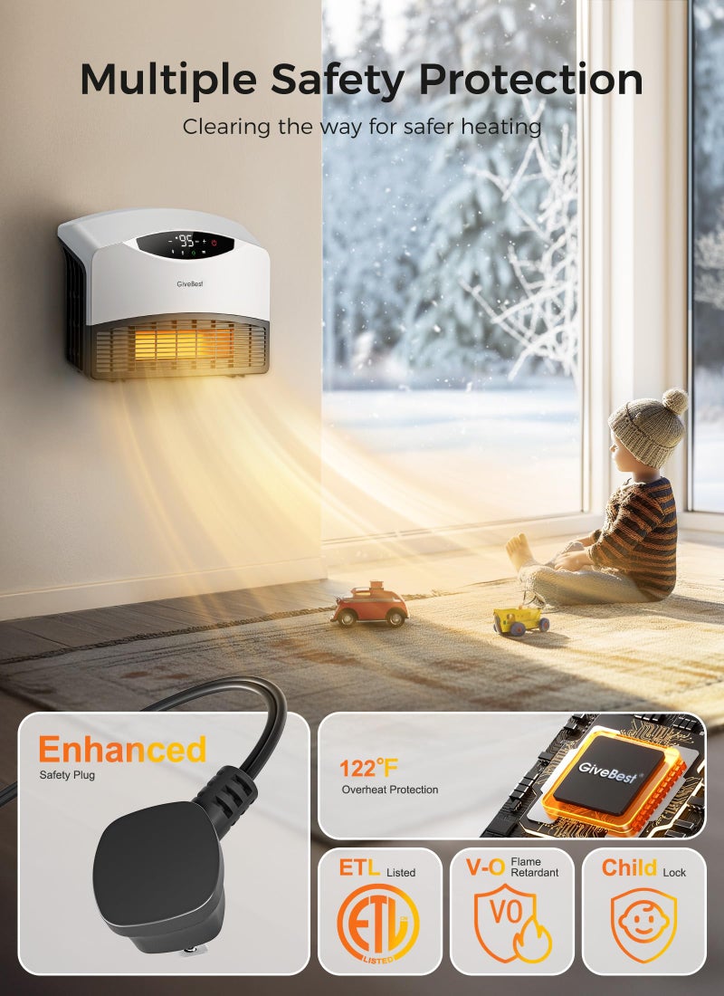 GiveBest Smart Wall Heater, 1500W Electric PTC Space Heaters for Indoor Use, Adjustable Thermostat, Remote Control, Compatible with Alexa, 24H Timer Heat for Bedroom Office Home Garage RV - Image 4