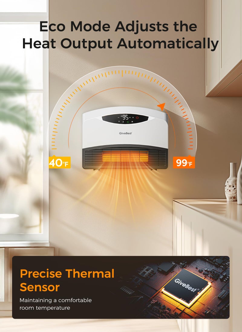 GiveBest Smart Wall Heater, 1500W Electric PTC Space Heaters for Indoor Use, Adjustable Thermostat, Remote Control, Compatible with Alexa, 24H Timer Heat for Bedroom Office Home Garage RV - Image 5