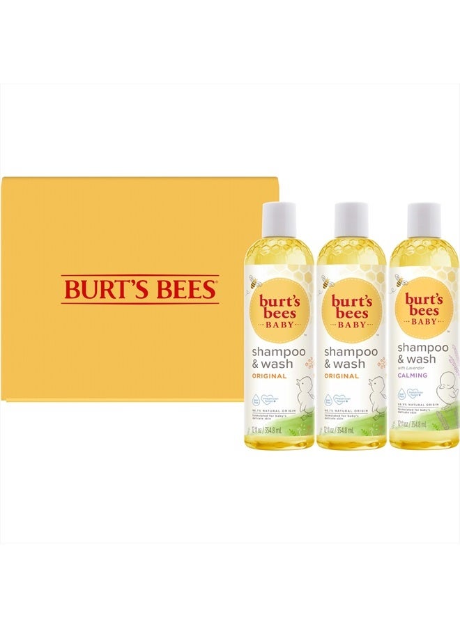 Burt's Bees Baby Shampoo and Wash 3-Pack, 2 Original and 1 Calming with Lavender, 12 Fl Oz Each - Image 1