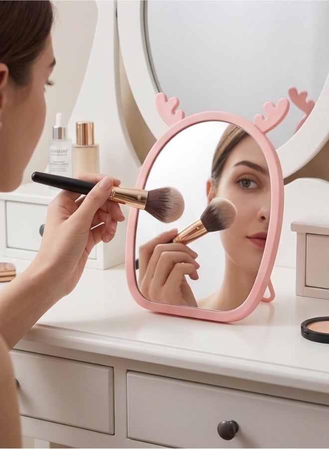 Happy Home Magnifying Makeup Mirror with Adjustable Stand – Cartoon Shaped Vanity Countertop Mirror for Bathroom Dressing Table Barber and Beauty Salon Use – Natural Reflection Cosmetic Mirror for Precise Makeup Skincare Hair Styling Portable and Lightweight Design for Daily Use – 15×13 CM -Simone - Image 1