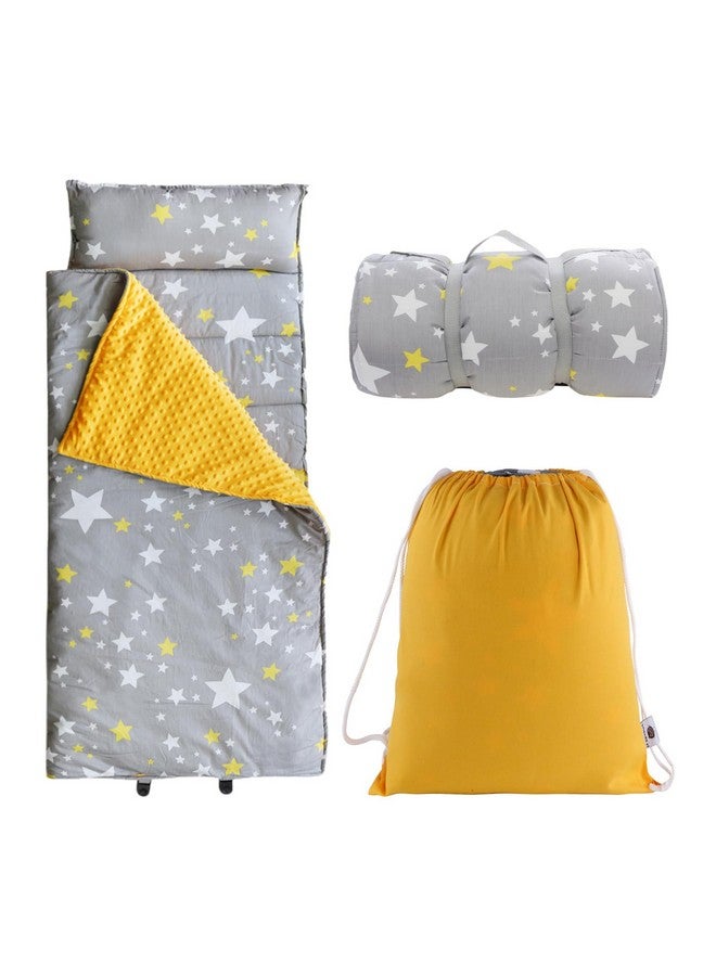 Hi Sprout Minky Dot Toddlers Nap Mat With Removable Pillow And Soft Blanket, Lightweight Daycare Preschool Kindergarten Sleeping Bag, Travel Slumber For Kids Girls Boys-Stars  - Image 1