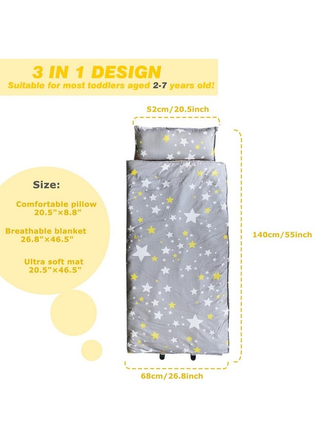 Hi Sprout Minky Dot Toddlers Nap Mat With Removable Pillow And Soft Blanket, Lightweight Daycare Preschool Kindergarten Sleeping Bag, Travel Slumber For Kids Girls Boys-Stars  - Image 2