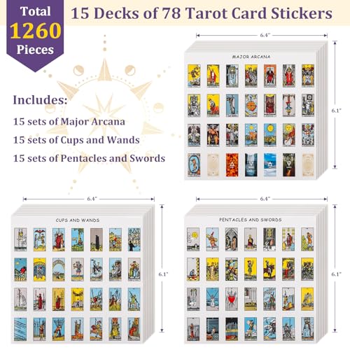 Fofeadm 1260 PCS Mini Tarot Stickers for Journaling 125 x 078 Tarot Card Stickers Based on Rider Waite Tarot Deck 8 Tarot Cheat Sheet Included - Image 5