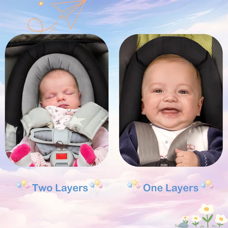 Pro Goleem Car Seat Head Support Infant, Soft Infant Car Seat Insert, 2 in 1 Carseat Head Support for Newborn, Perfect for Car Seat, Stroller, Swing, Bouncer, Gray and Black - Image 3