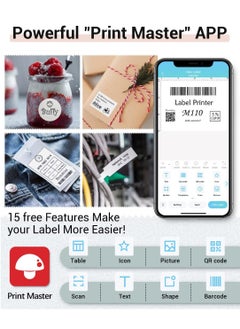phomemo Phomemo M110 Portable Bluetooth Thermal Mini Label Maker Machine, Sticker Maker, Barcode Printer for Clothing, Jewelry, Retail, Mailing, Compatible with Android & iOS System (White)  - Image 3