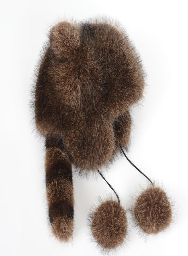 Adorable Artificial Fur Raccoon Tail Children's Plush hat, Cute and Adorable Raccoon Lady Winter Warm Ear Protection Boys' and Girls' Universal Plush Protective hat Brown - Image 4