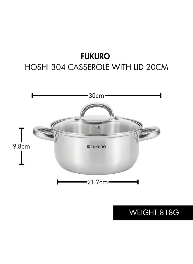 Fukuro Hoshi 304 Stainless Steel Casserole With Lid (20cm) - Image 1