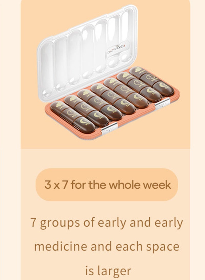 لبونير منظم أقراص أسبوعي كبير لحبوب منع الحمل الأسبوعية 3 مرات في اليوم، علب أقراص كبيرة لحفظ الحبوب صباحًا ومساءً لمدة 7 أيام، علبة أقراص كبيرة لزيوت السمك ومكملات الفيتامينات (بني) - Image 3