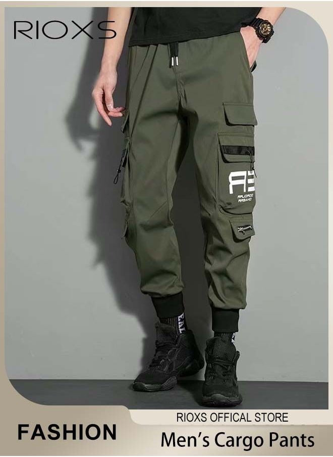 RIOXS Men's Cargo Pants Fashion Trousers Casual Workout Jogging Drawstring Pants With Multiple Pockets  - Image 1
