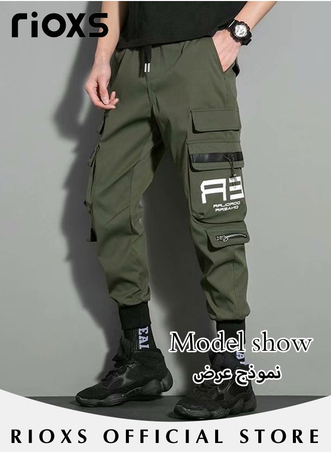 RIOXS Men's Cargo Pants Fashion Trousers Casual Workout Jogging Drawstring Pants With Multiple Pockets  - Image 5