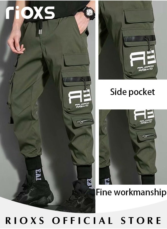 RIOXS Men's Cargo Pants Fashion Trousers Casual Workout Jogging Drawstring Pants With Multiple Pockets  - Image 3