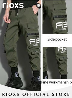RIOXS Men's Cargo Pants Fashion Trousers Casual Workout Jogging Drawstring Pants With Multiple Pockets  - Image 3
