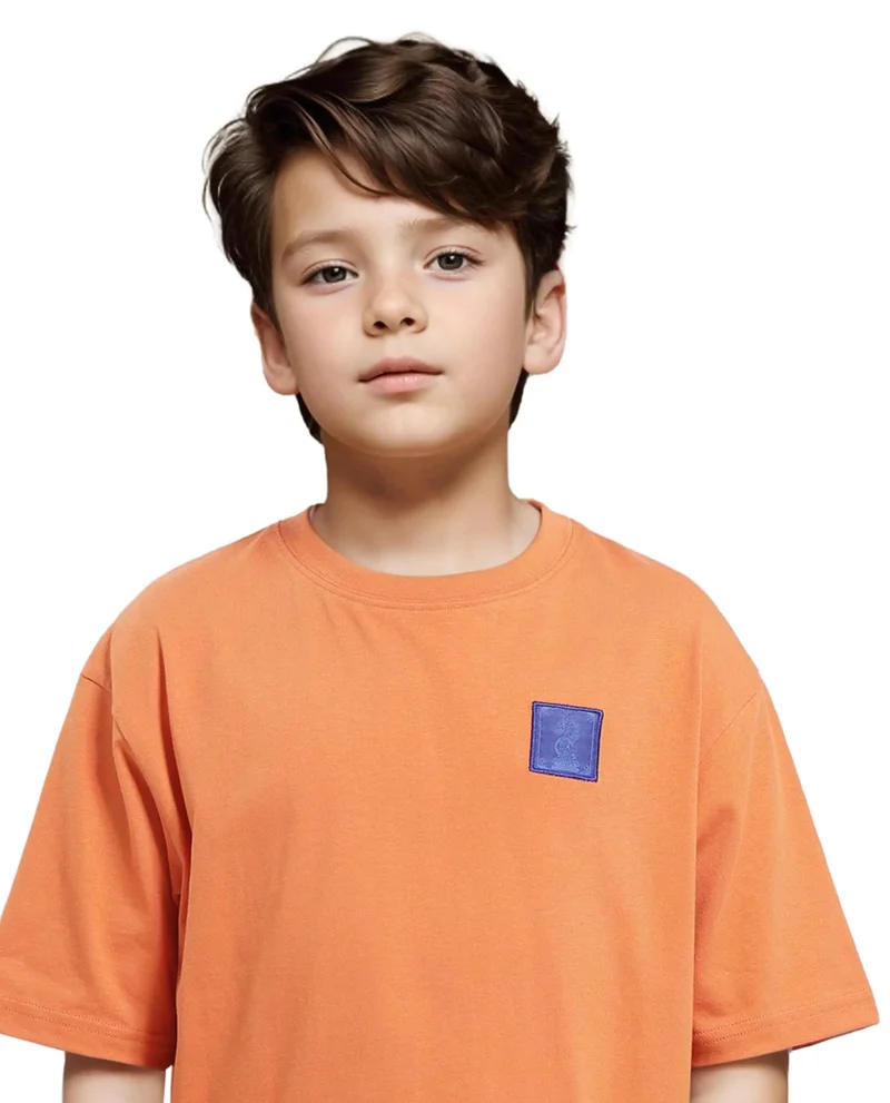 Rare Ones Rare Ones Kids Horse Orange Cotton Half Sleeves Crew Neck Oversized Fit Graphic Back Print T-Shirt