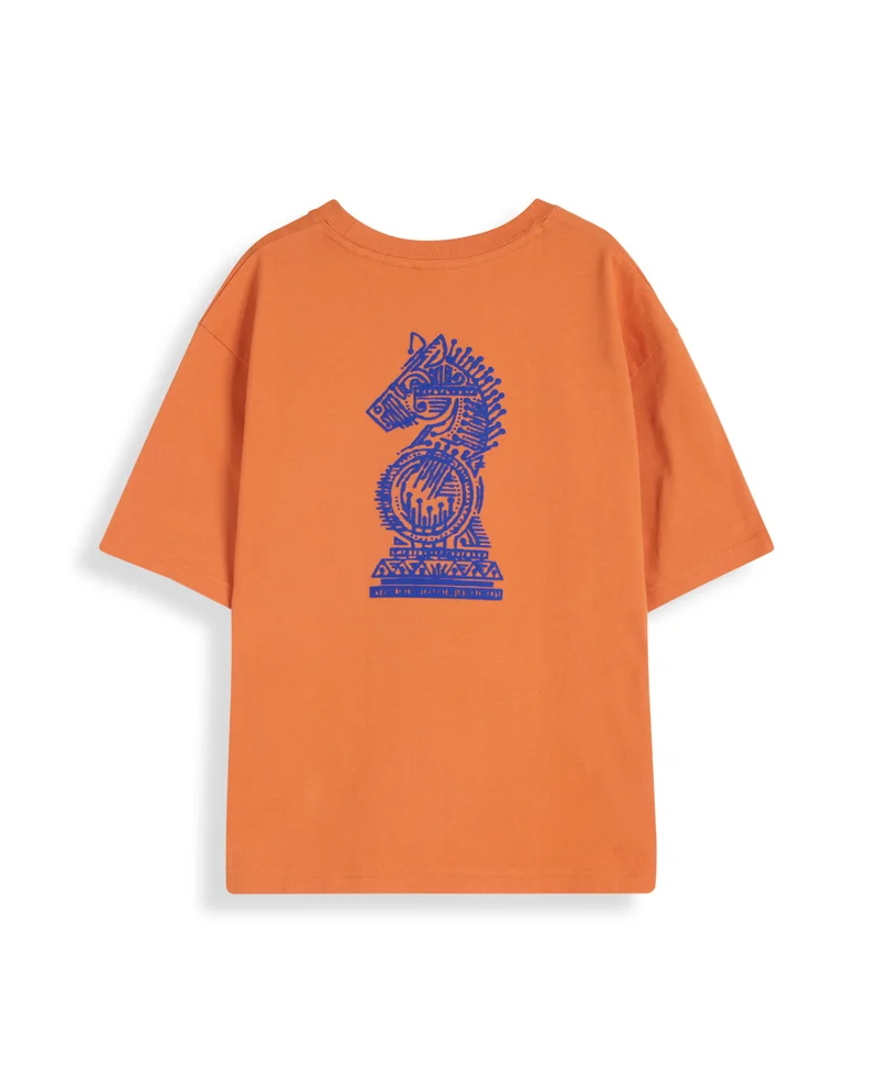 Rare Ones Rare Ones Kids Horse Orange Cotton Half Sleeves Crew Neck Oversized Fit Graphic Back Print T-Shirt