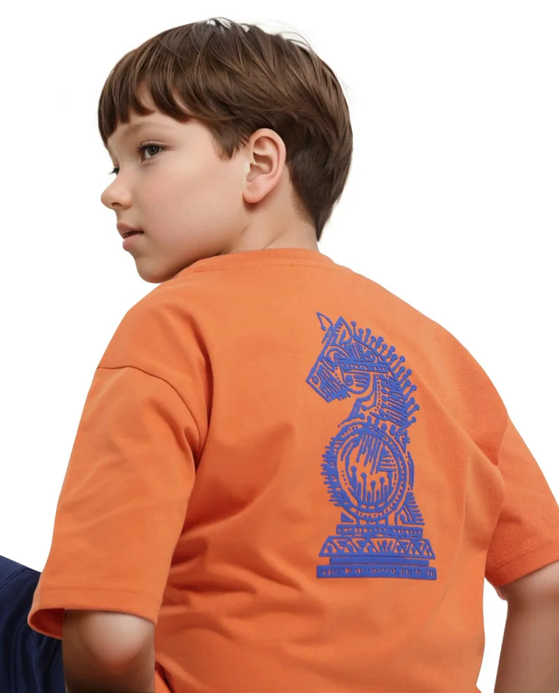 Rare Ones Rare Ones Kids Horse Orange Cotton Half Sleeves Crew Neck Oversized Fit Graphic Back Print T-Shirt