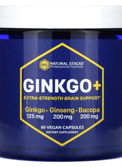 Natural Stacks Ginkgo+ Extra Strength Brain Support  60 Vegan Capsules 
