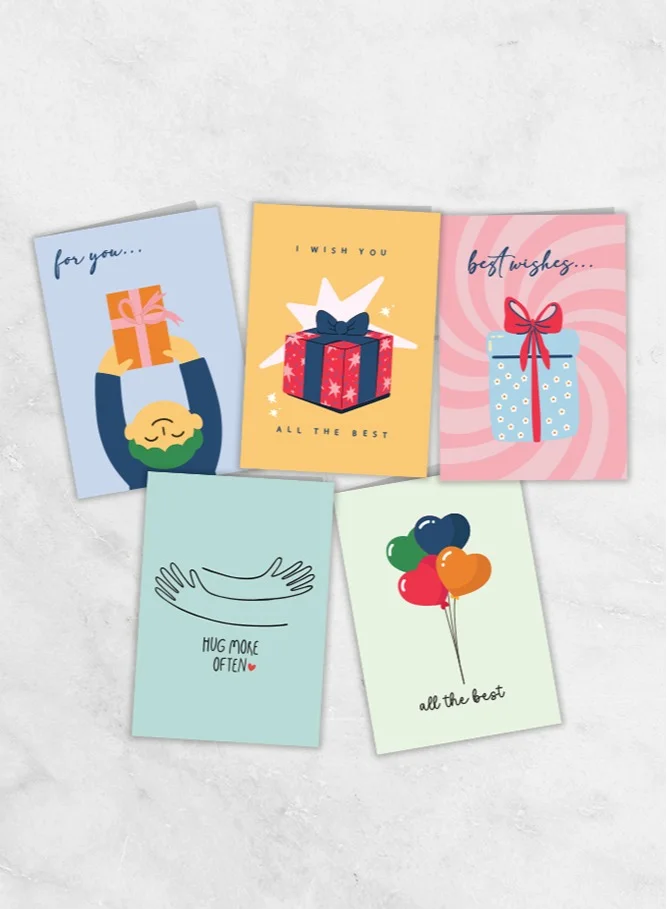Share The Love Best Wishes Mini Greeting Cards Pack of 5 – Small Greeting Cards for Birthday, Wedding, Anniversary, Congratulations, Thank You, Farewell, All Occasion Messages & Gift Enclosures