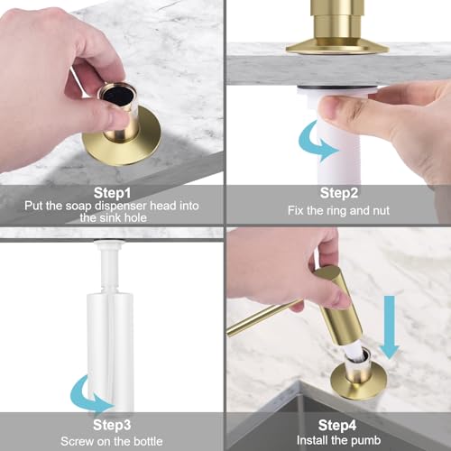 Samodra Sink Soap Dispenser, Metal Pump Head Liquid Lotion Countertop Kitchen Bathroom Soap Dispenser with 12 OZ PET Bottle - Image 5