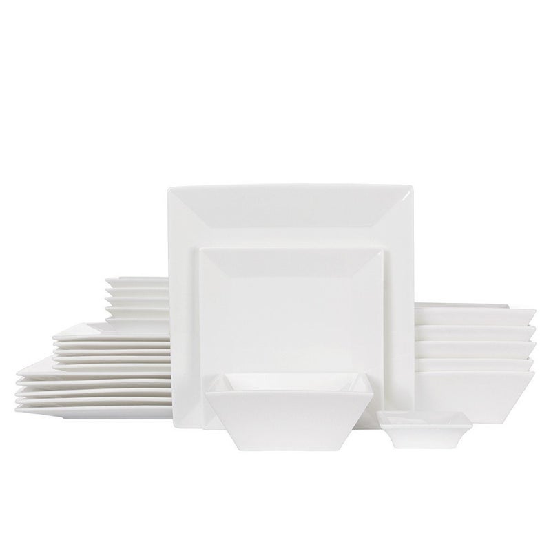 Porlien 24-Piece Classic Square Dinnerware Set for 6-Off White Plates - Image 1