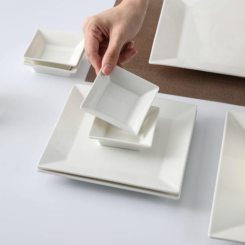 Porlien 24-Piece Classic Square Dinnerware Set for 6-Off White Plates - Image 4