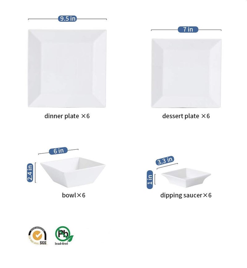 Porlien 24-Piece Classic Square Dinnerware Set for 6-Off White Plates - Image 2