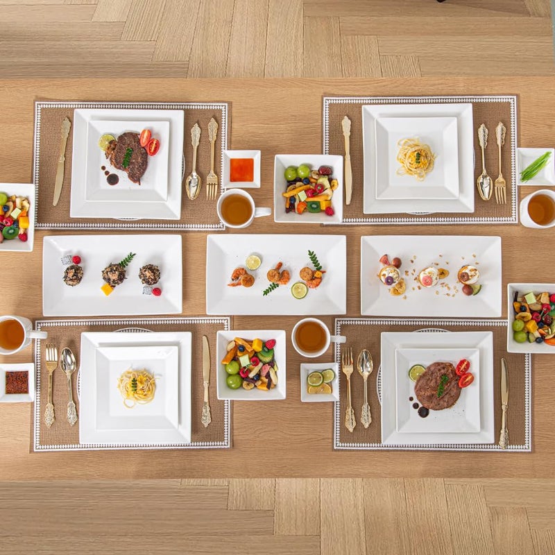 Porlien 24-Piece Classic Square Dinnerware Set for 6-Off White Plates - Image 5