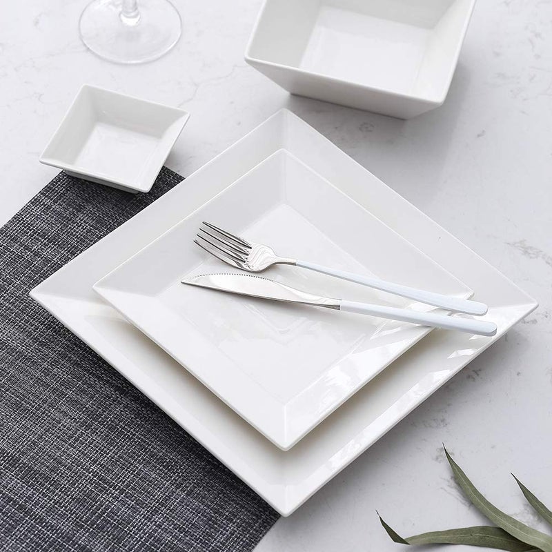 Porlien 24-Piece Classic Square Dinnerware Set for 6-Off White Plates - Image 3