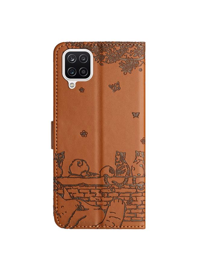 اس-توب جراب لهاتف Samsung Galaxy A12 مصنوع من الجلد بنقشة قطة مع حبل - Image 3