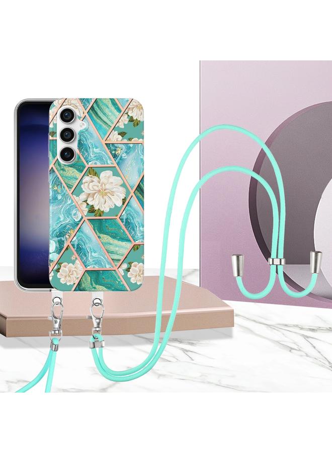 اس-توب جراب لهاتف Samsung Galaxy S23 FE 5G مطلي بالكهرباء مع زهرة رخامية IMD TPU مع حبل - Image 2