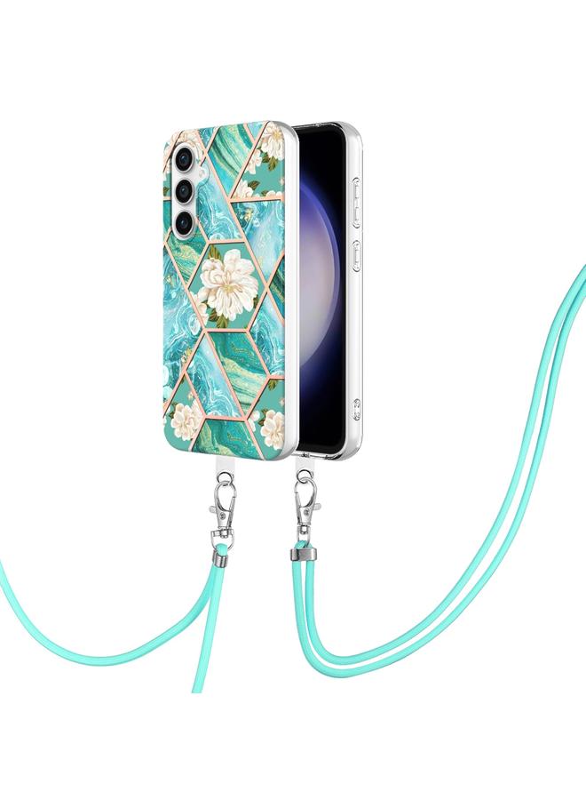 اس-توب جراب لهاتف Samsung Galaxy S23 FE 5G مطلي بالكهرباء مع زهرة رخامية IMD TPU مع حبل - Image 1