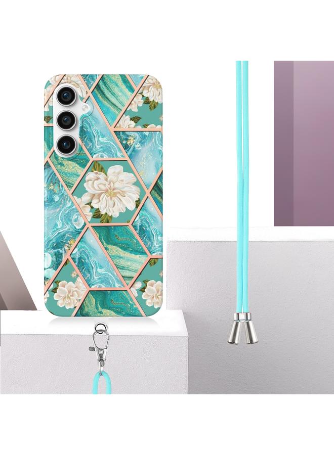 اس-توب جراب لهاتف Samsung Galaxy S23 FE 5G مطلي بالكهرباء مع زهرة رخامية IMD TPU مع حبل - Image 3