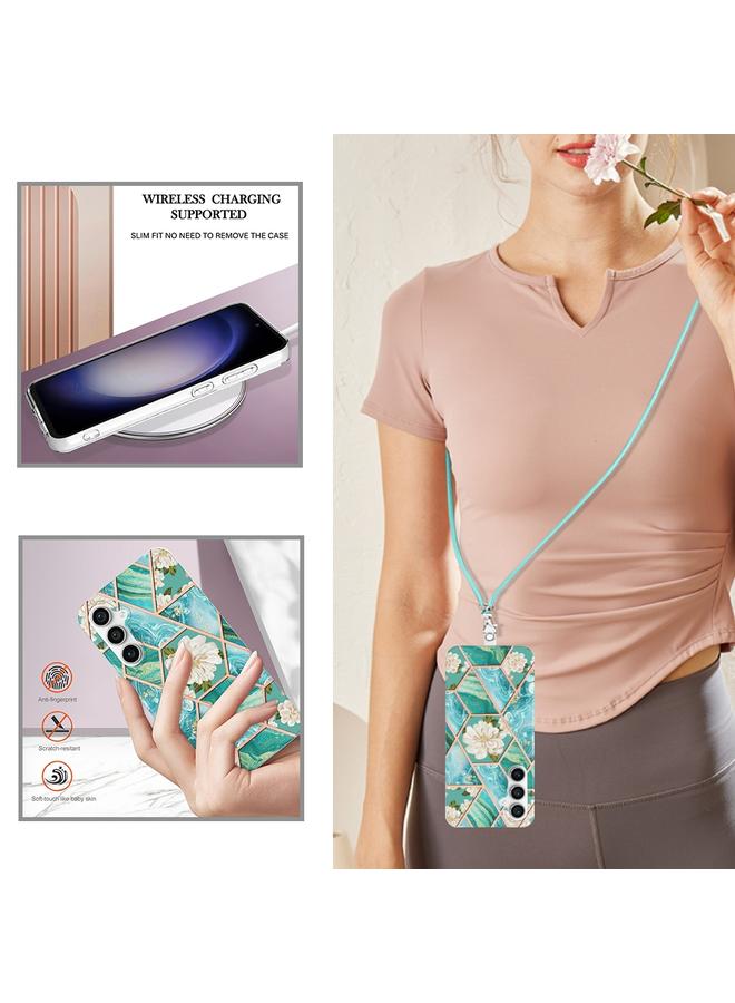 اس-توب جراب لهاتف Samsung Galaxy S23 FE 5G مطلي بالكهرباء مع زهرة رخامية IMD TPU مع حبل - Image 5