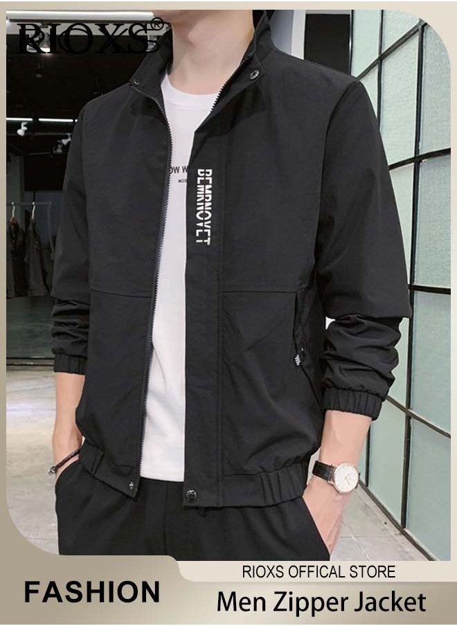 RIOXS Men's Waterproof and Windproof Slim Fit Outdoor Jacket Autumn Crew Lined Lightweight Jacket With Standing Collar and Full Zipper  - Image 1