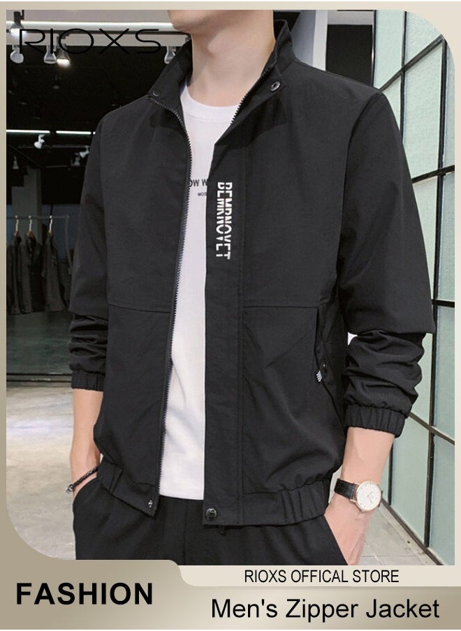 RIOXS Men's Waterproof and Windproof Slim Fit Outdoor Jacket Autumn Crew Lined Lightweight Jacket With Standing Collar and Full Zipper  - Image 2
