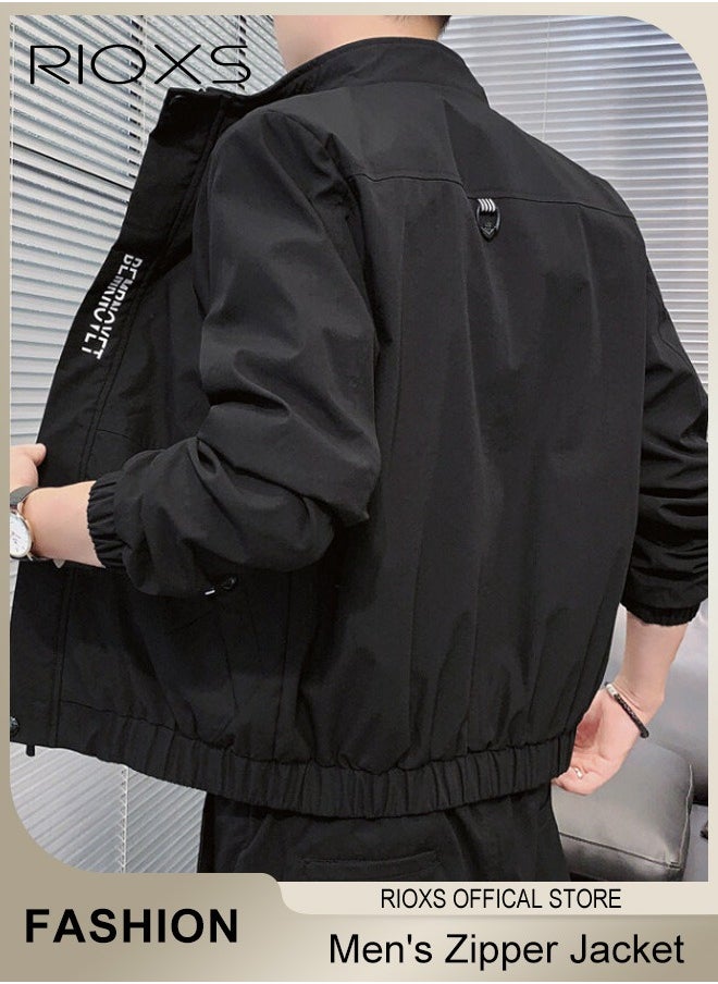 RIOXS Men's Waterproof and Windproof Slim Fit Outdoor Jacket Autumn Crew Lined Lightweight Jacket With Standing Collar and Full Zipper  - Image 3