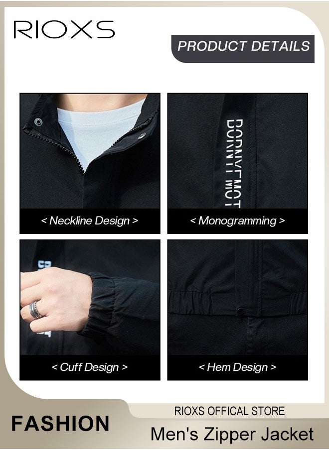 RIOXS Men's Waterproof and Windproof Slim Fit Outdoor Jacket Autumn Crew Lined Lightweight Jacket With Standing Collar and Full Zipper  - Image 5