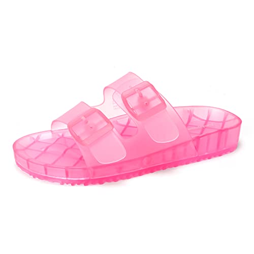 FUNKYMONKEY Women's Slides Sandals Dream Jelly Color Adjustable Double Buckle Adjustable Plastic Flat Sandals (8 M US, Light Pink/MKLS) - Image 1